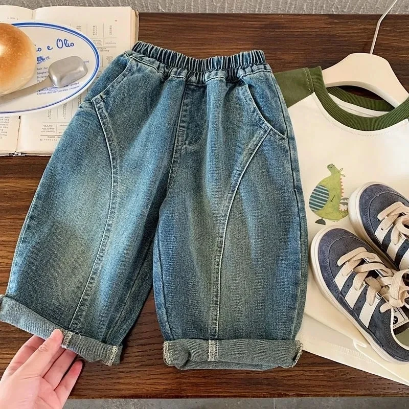 男女童个性痞帅弯刀裤秋季儿童宽松休闲牛仔裤韩版宝宝洋气裤子潮