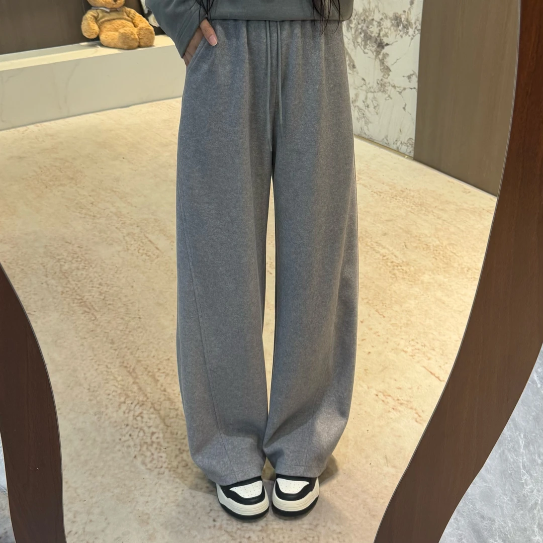 宿慕SUMU休闲糯米条印格子弯刀裤2025新款9-25高腰显瘦阔腿裤5268