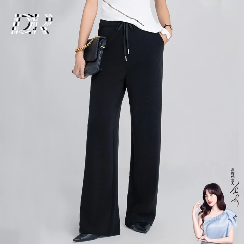 【DR】凉爽冰感通勤垂感微喇户外休闲外穿宽松百搭女款砂洗裤-D