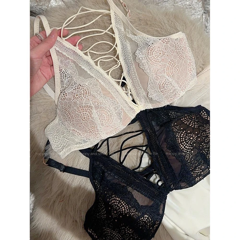 【Ayobe】纯欲风~打底内搭文胸交叉绑带蕾丝内衣芭蕾风镂空吊带背心