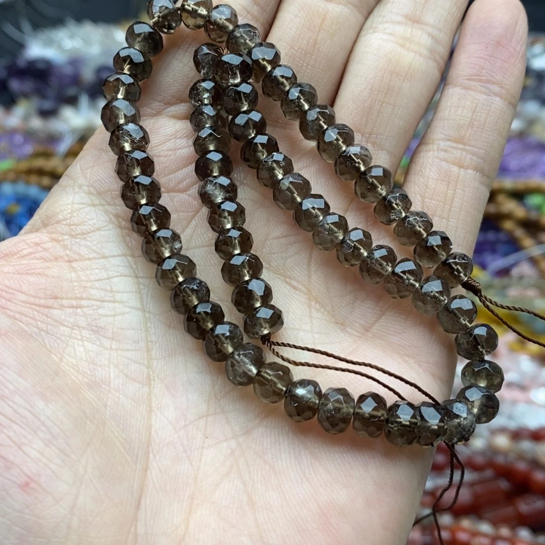 未镶嵌玛瑙/玉髓珠宝半成品一条天然7mm黑茶晶切面隔片