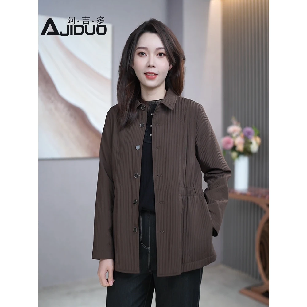 休闲纯色百搭洋气大码春秋夹克开衫2025早春新款气质翻领短外套