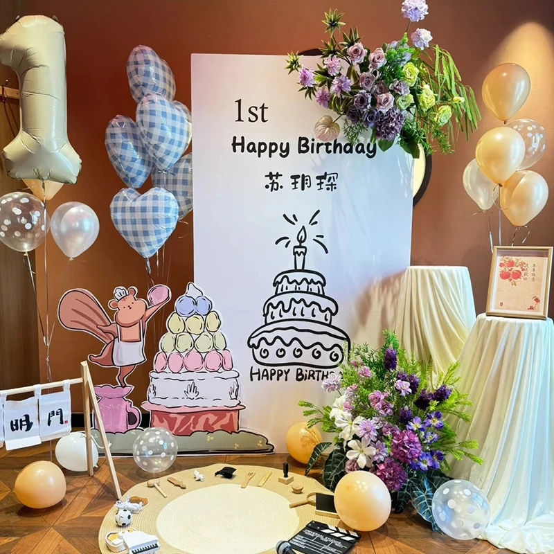 韩系周岁生日布置装饰百日宴男女宝宝家庭背景板kt仿真花场景全套