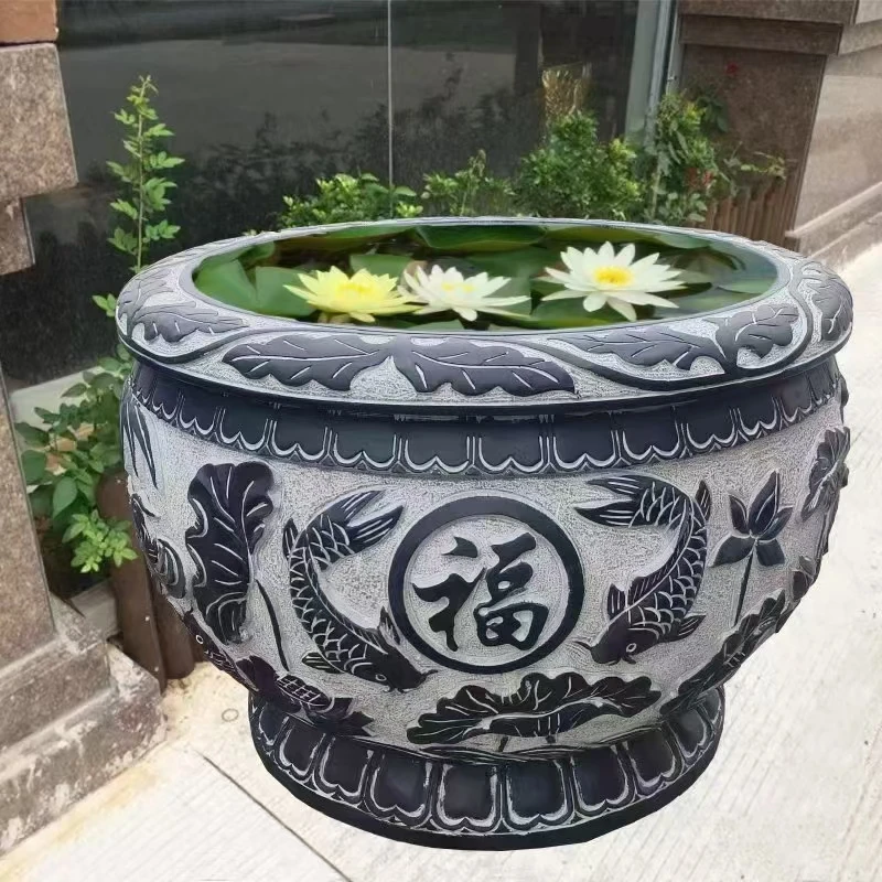 石雕缸鱼缸花盆庭院荷花缸古天然大缸养鱼批发流水盆摆件