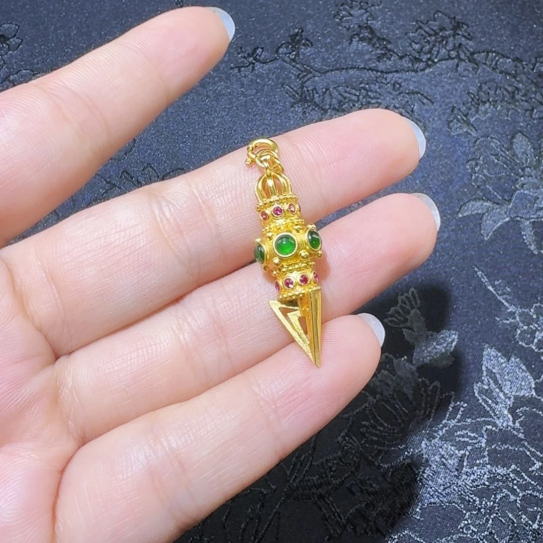 翡翠吊坠(不含链)银S925镶嵌金刚杵