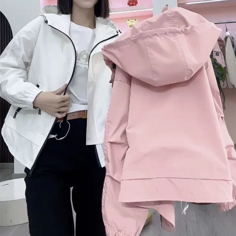 休闲连帽显瘦外套2025春季带内衬上衣口袋拉链设计感冲锋衣宽松潮