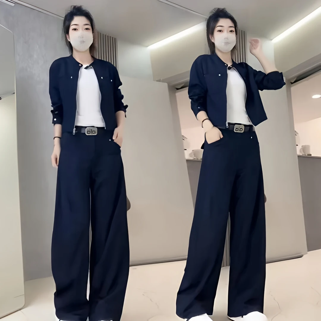 2025秋季新款女装穿搭套装时尚开衫外套搭配高腰休闲洋气阔腿裤女