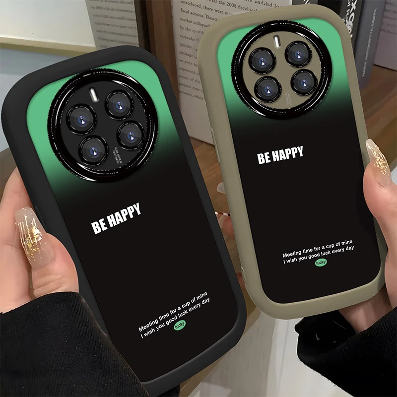 适用于【华为】Mate50Pro/EPro个性绿黑渐变英文简约硅胶手机壳