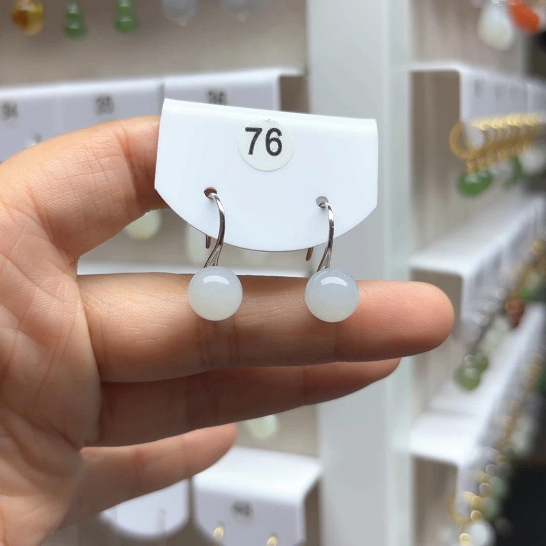 和田玉银S925镶嵌耳饰