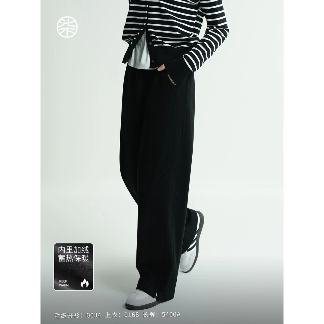 【柒量一裁】5400A小个子黑色莱赛尔羊毛加厚加绒休闲裤冬季裤子女
