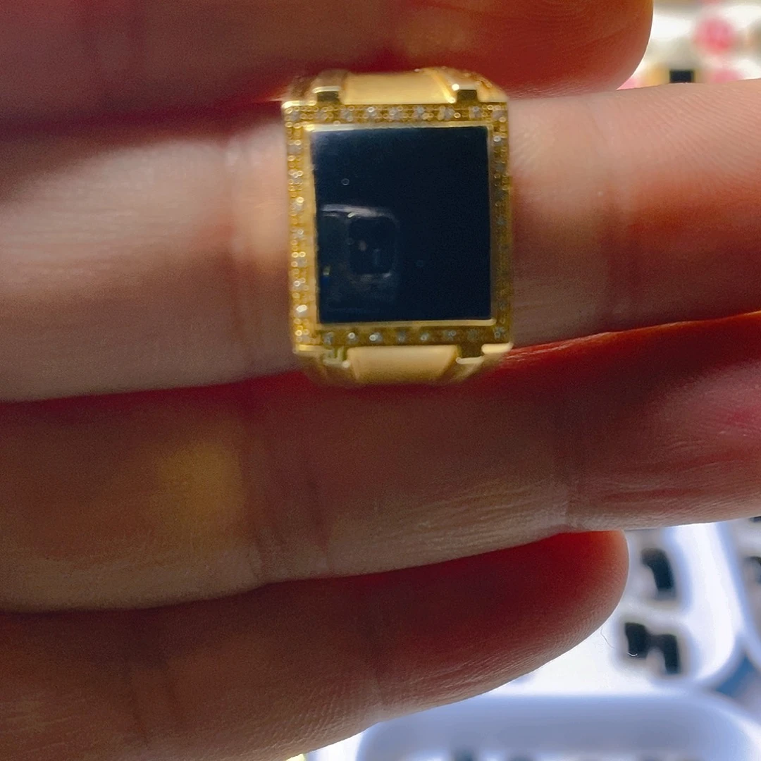 翡翠戒指18K金镶嵌天然翡翠墨翠戒指