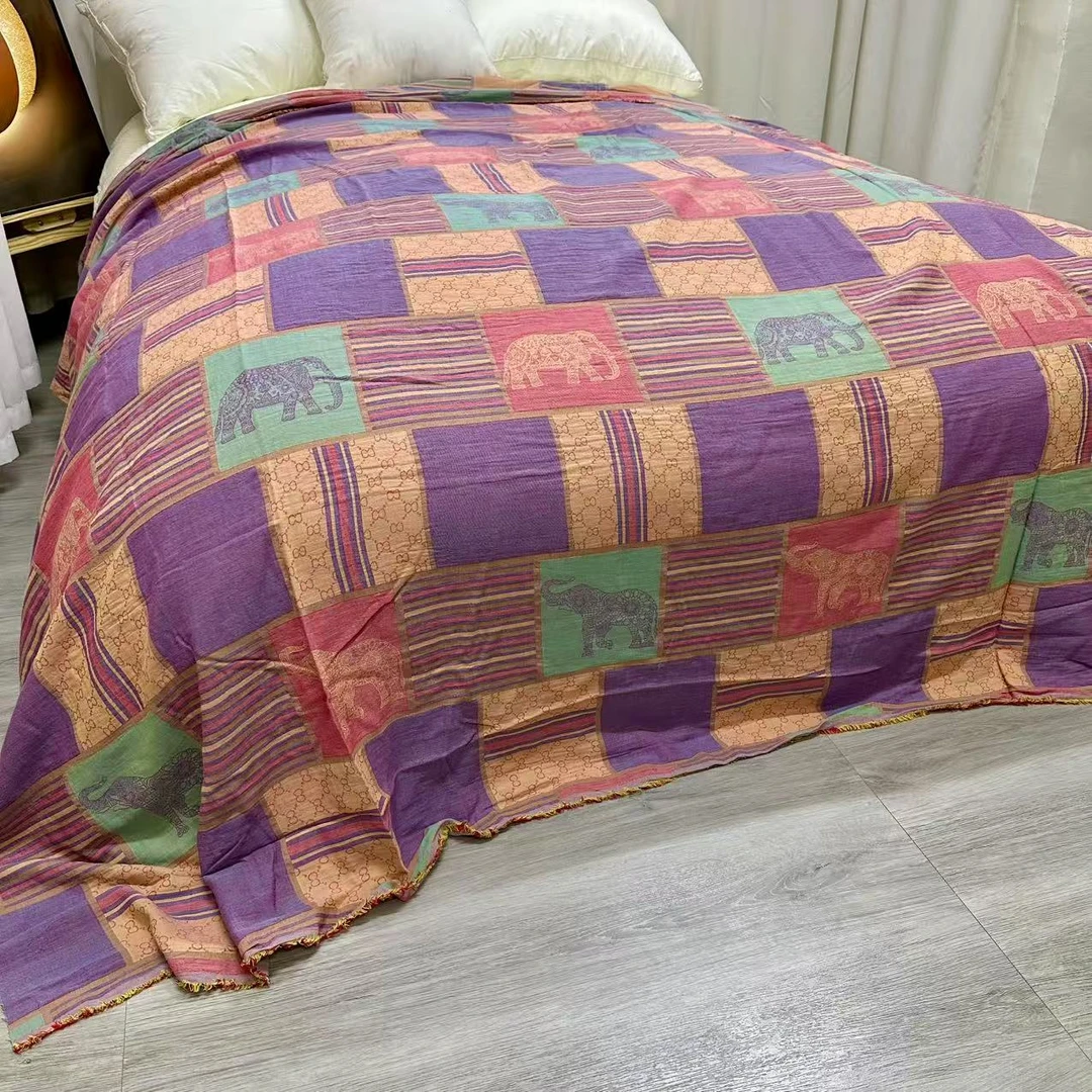 【微瑕】吉祥象-粉紫色裁剪毛边纯棉布块床单2.3*2.5米