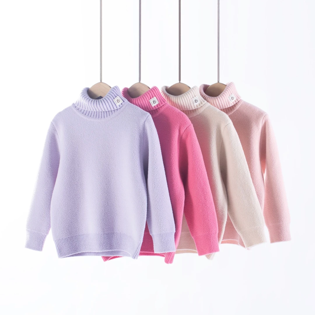【笑脸标】男女童加绒加厚儿童高领毛衣打底衫一体绒宝宝保暖针织衫