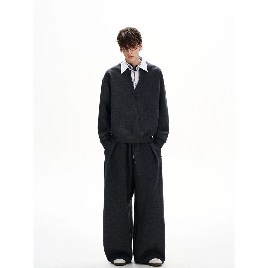 MaxDstr 学院风假两件衬衫卫衣男女cleanfit太空棉柔软高级感上衣