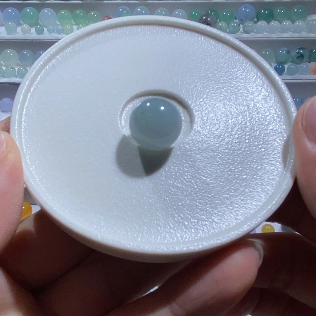 翡翠散珠翡翠蓝底洒乌鸡圆珠 卡14