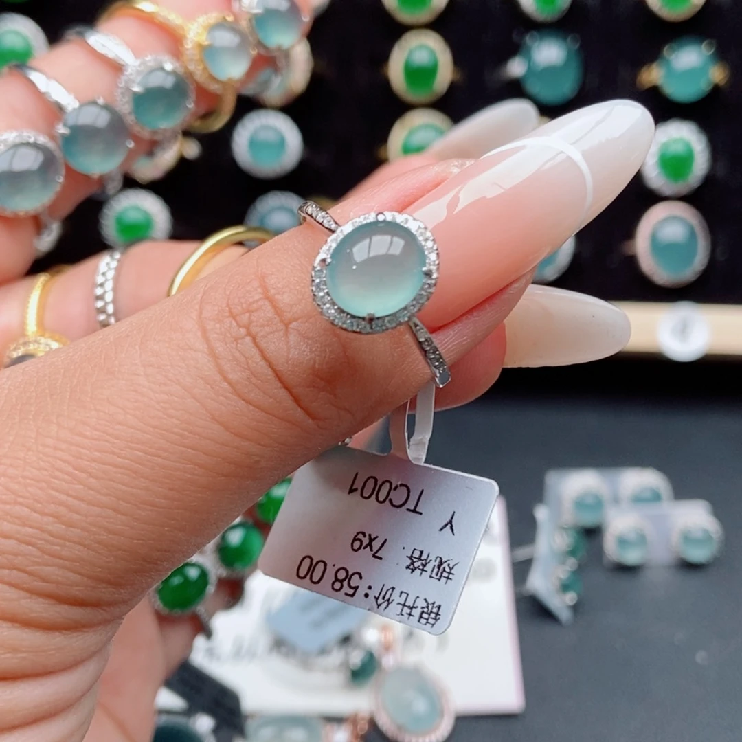 翡翠戒指银S925镶嵌土**肉45444