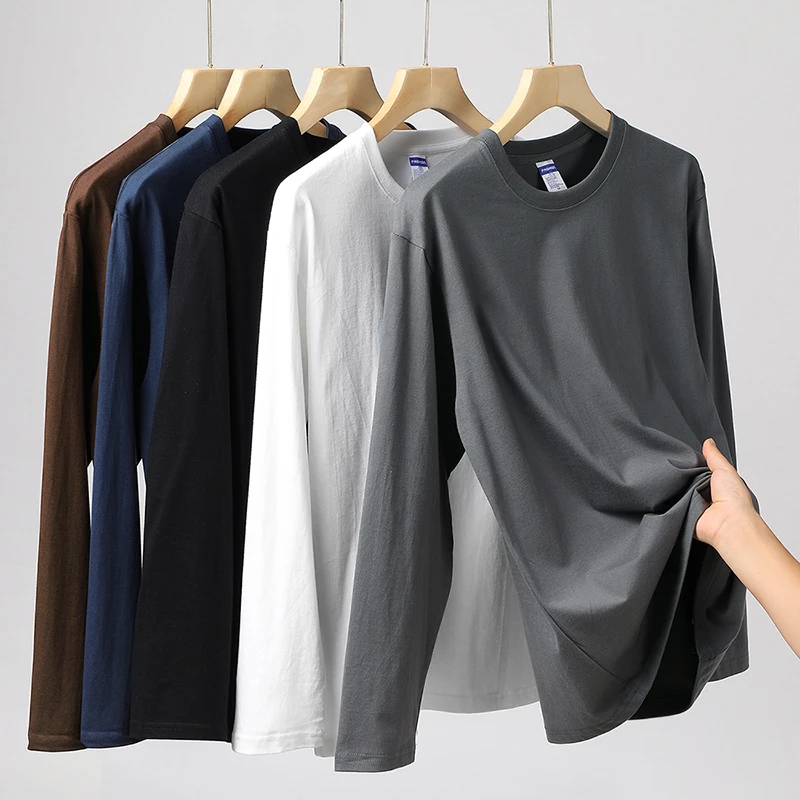 高克重260g直口长袖男女同款圆领长T纯棉时尚潮流圆领内搭纯色