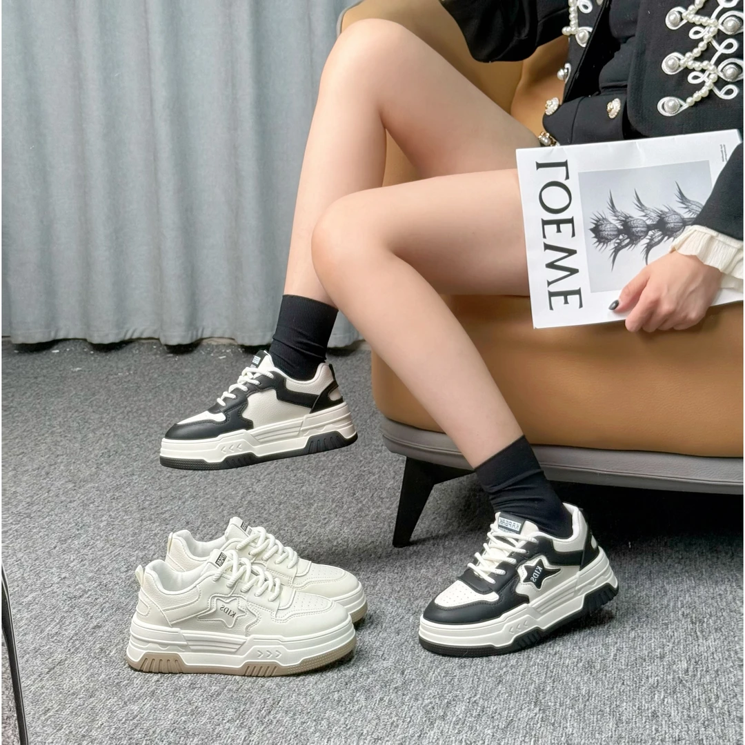 【海皇星】真皮厚底2024新加厚女款百搭板鞋女鞋运动鞋6617x1