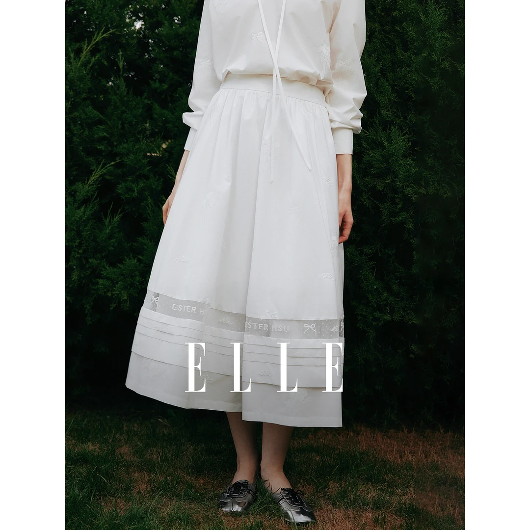 ELLE法式网纱拼接优雅半身裙女2025夏新款气质时尚ER51865