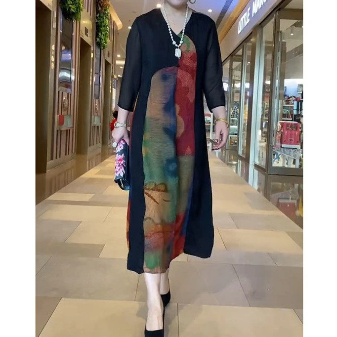 新款时尚显瘦气质大码宽松优雅减龄连衣裙tg