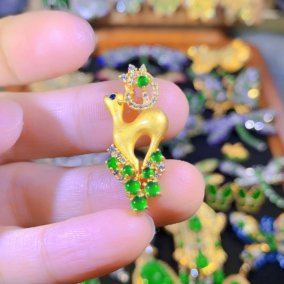 吊坠(不含链)银S925镶嵌翡翠