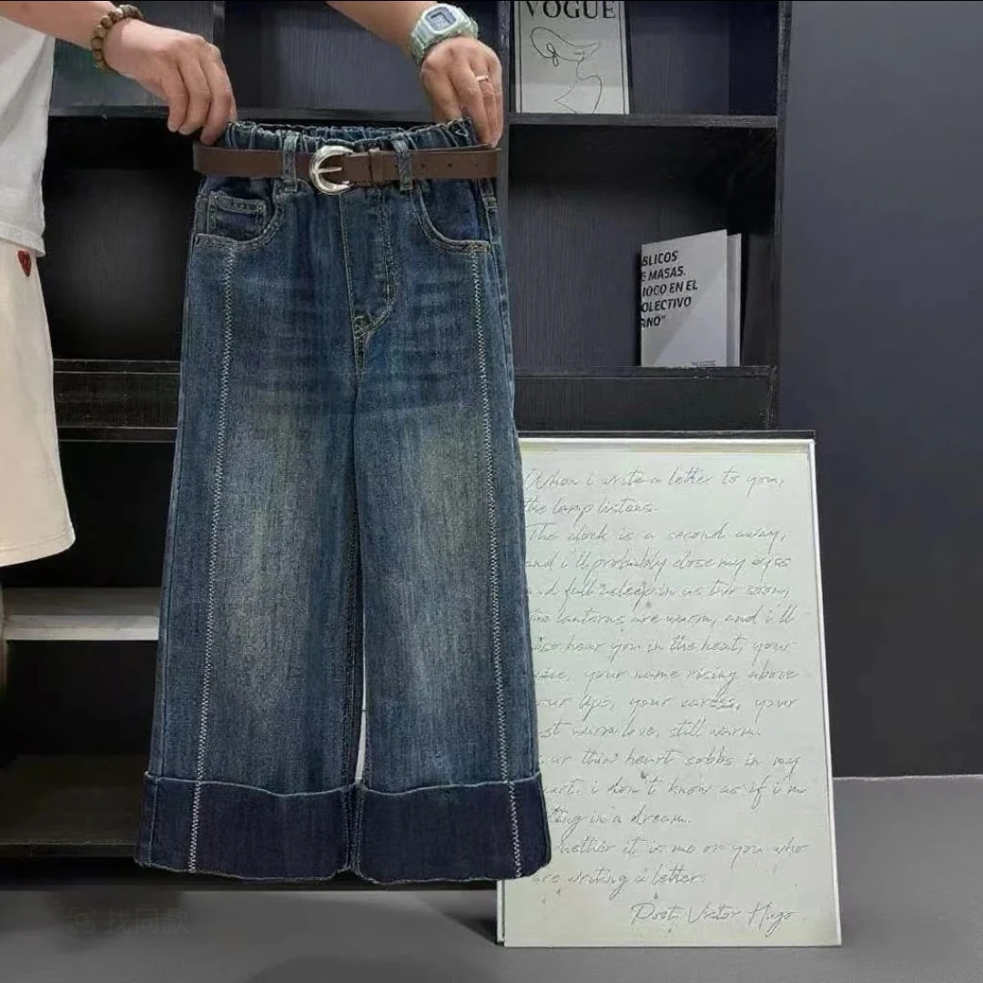 女童牛仔裤春秋款显瘦高腰时尚休闲百搭夏季复古宽松