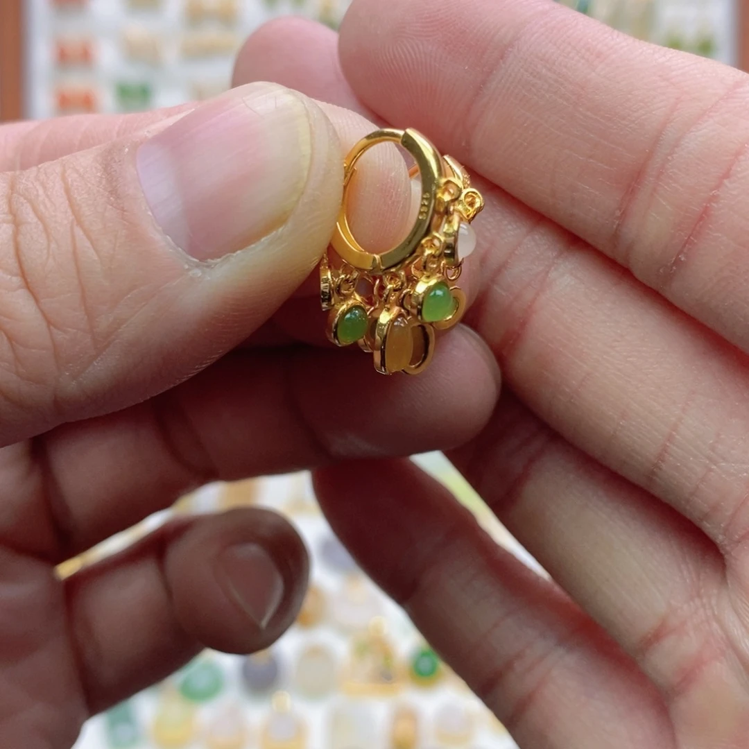 和田玉银S925镶嵌耳饰