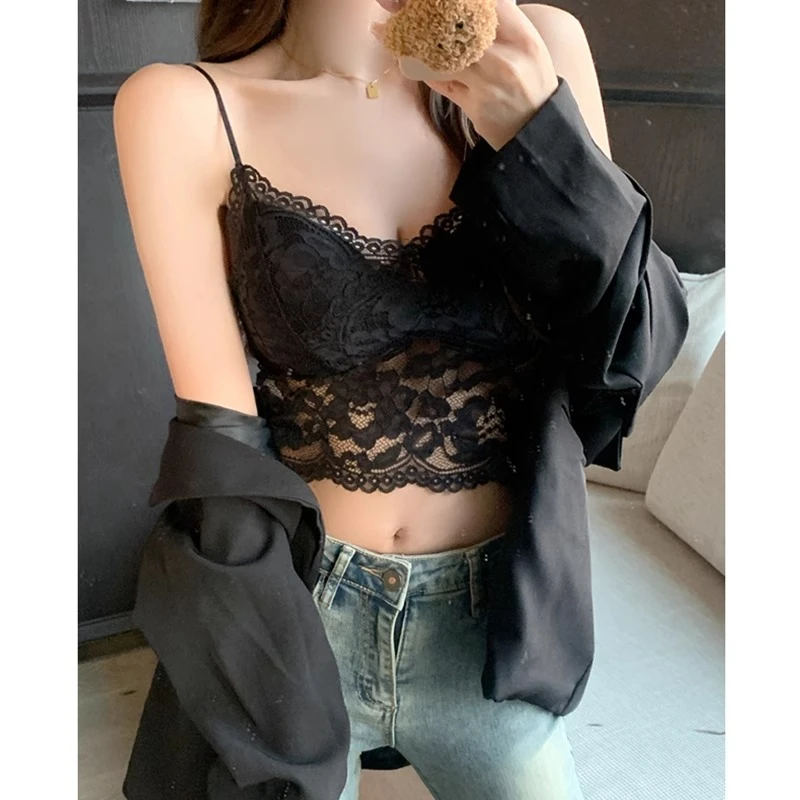 蕾丝带胸垫吊带背心女夏季新款内搭美背文胸一体抹胸内衣打底上衣