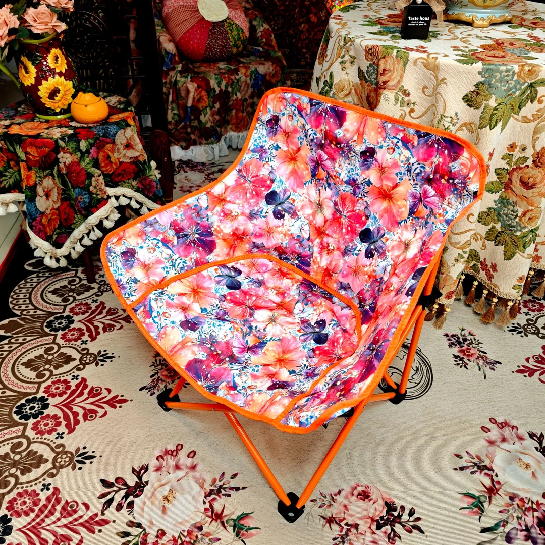 彩蝶花座户外便携折叠椅 露营野餐钓鱼多功能靠背躺椅子