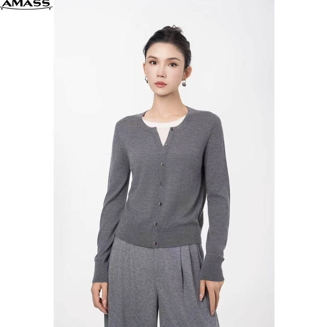 AMASS/阿玛施新款气质百搭长袖针织衫打底假两件款针织5399790