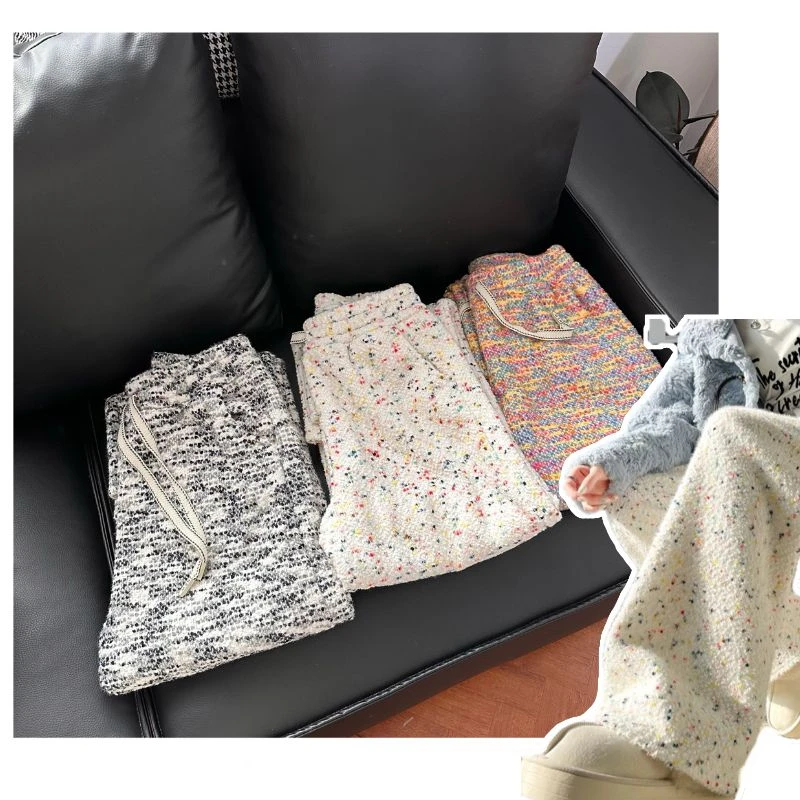 5077【彩虹糖豆】Y新韩系彩虹糖豆直筒阔腿裤显瘦百搭加绒休闲长裤