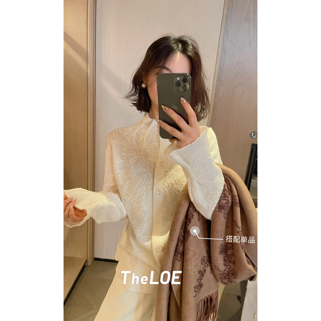 TheLOE/【羊毛蕾丝衬衫毛衣】256g绵羊毛立领针织长袖#LE-75322