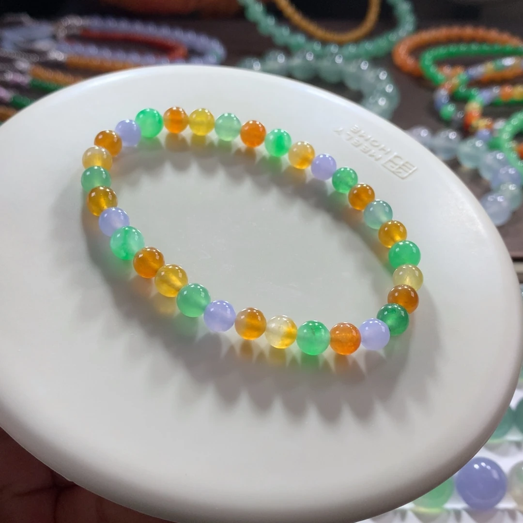 翡翠未镶嵌手链艳色多宝糖果单圈 卡5.6~6