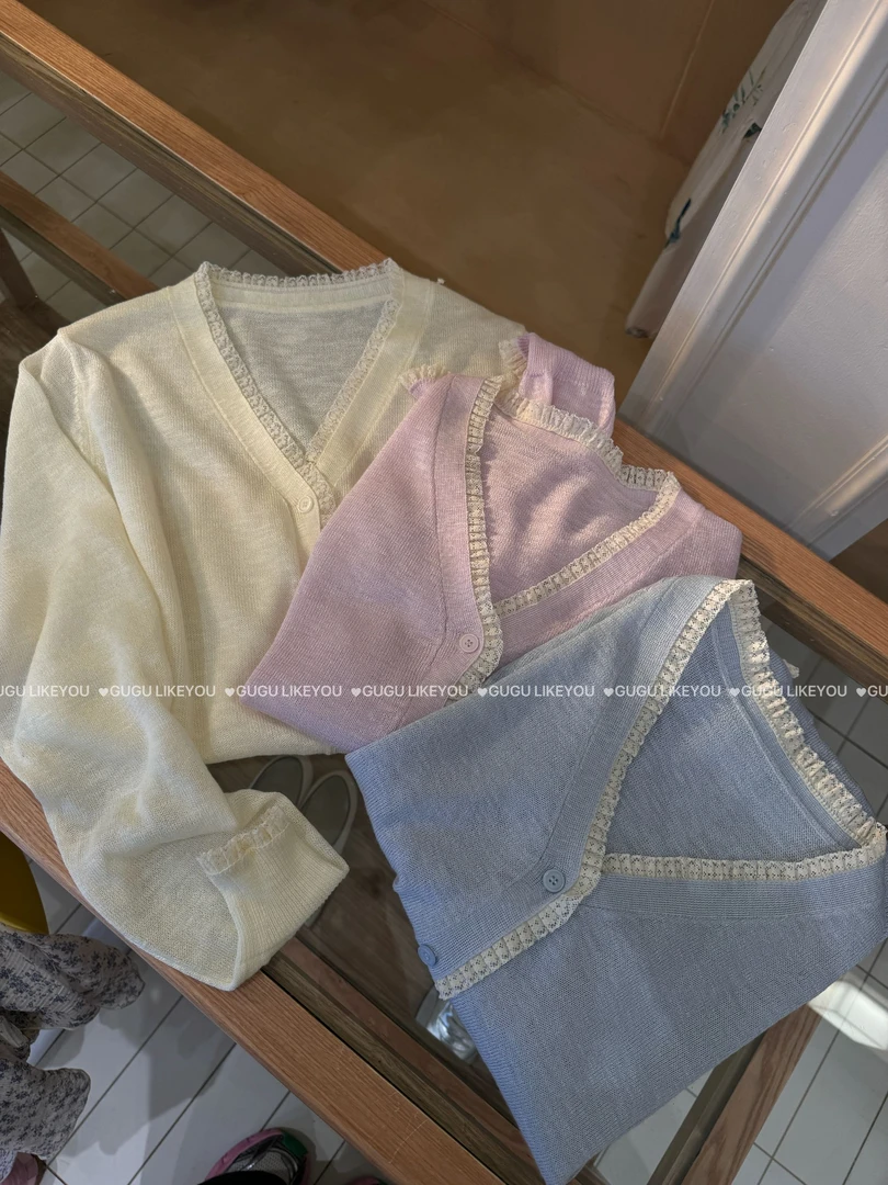 【古古】03.14 新款春夏韩系纯色v领百搭长袖毛针织衫开衫 G25242