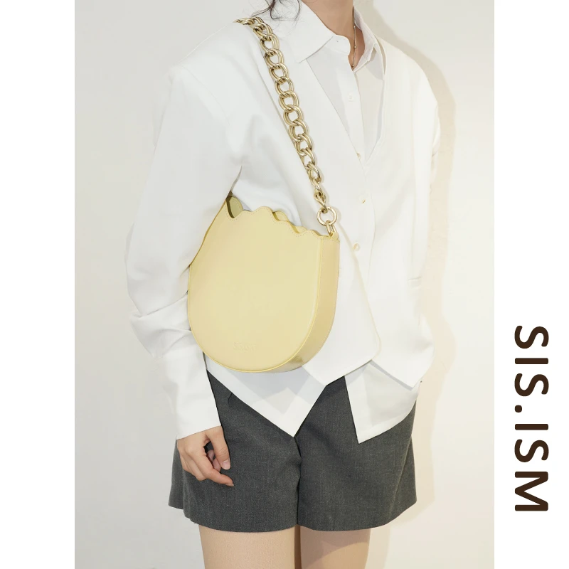 SISISM/姐妹主义牛皮马鞍包鳄鱼纹高级感女单肩手提包破茧包蛋壳