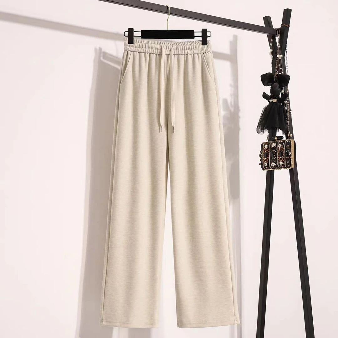 加绒加厚阔腿裤女秋冬新款高腰垂感休闲窄版直筒卫裤809#