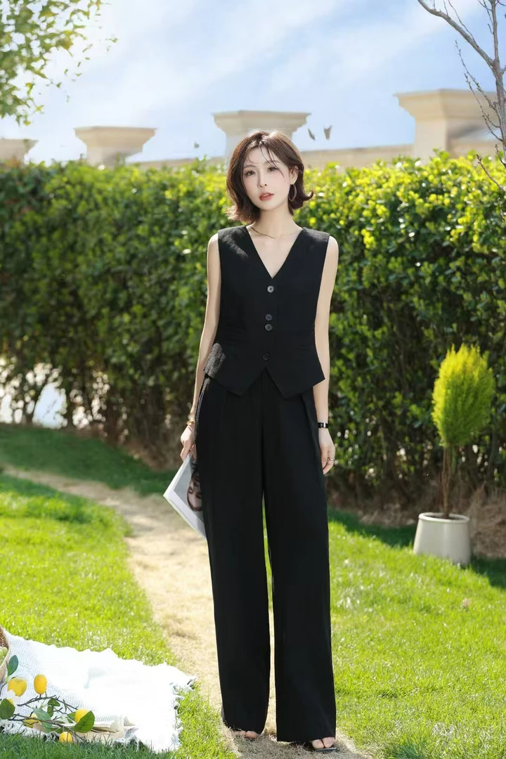 气质干练时尚休闲马甲阔腿裤套装93898