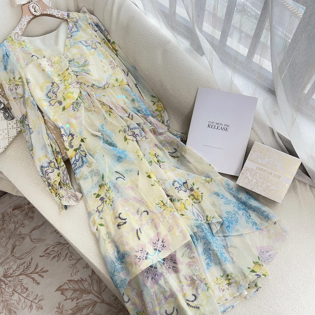 2025【清风】法式温柔风气质绝美春季新款高级感碎花宽松A字长裙