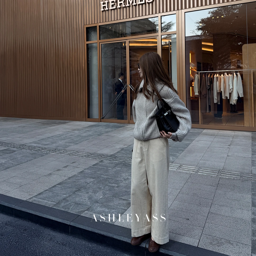 【ASHLEYASS】“双色调（灯芯绒）裤”阔腿剪裁高腰休闲裤LSK251587W