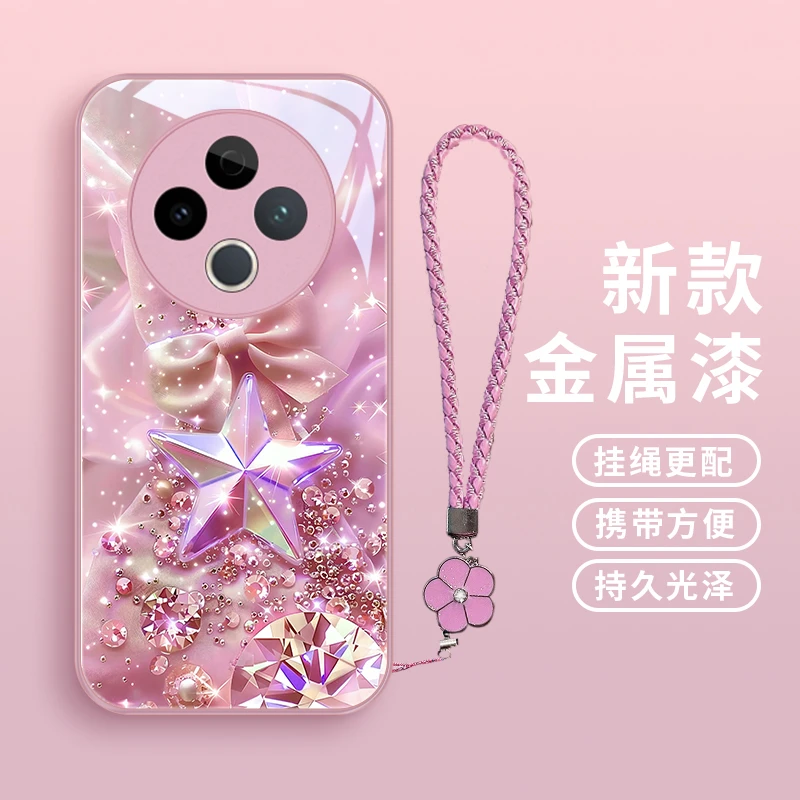 星钻闪闪适用VIVOY500手机壳vivoY500玻璃防摔女款个性挂绳保护套