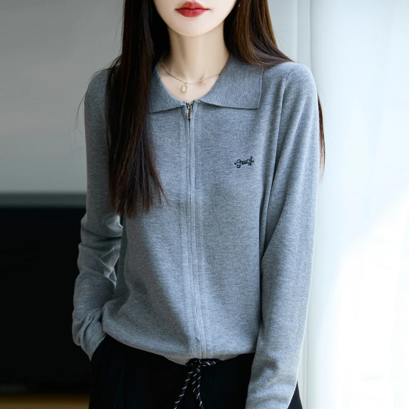 哥弟阿玛施正品法式双拉链POLO领羊毛针织开衫女2025气质外套上衣