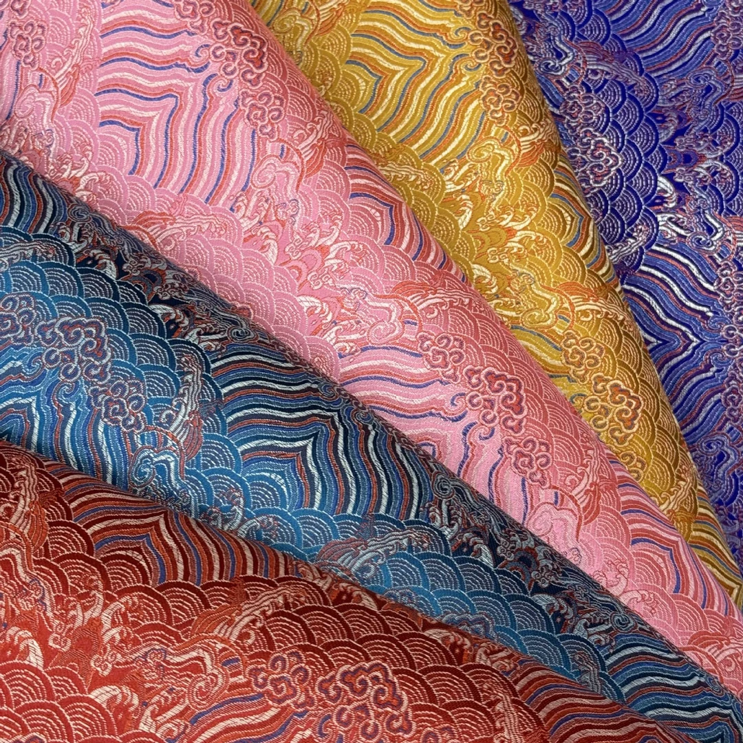 雅唐 90门幅尼龙面料海浪纹织锦缎香包抱枕坐垫丝绸旗袍