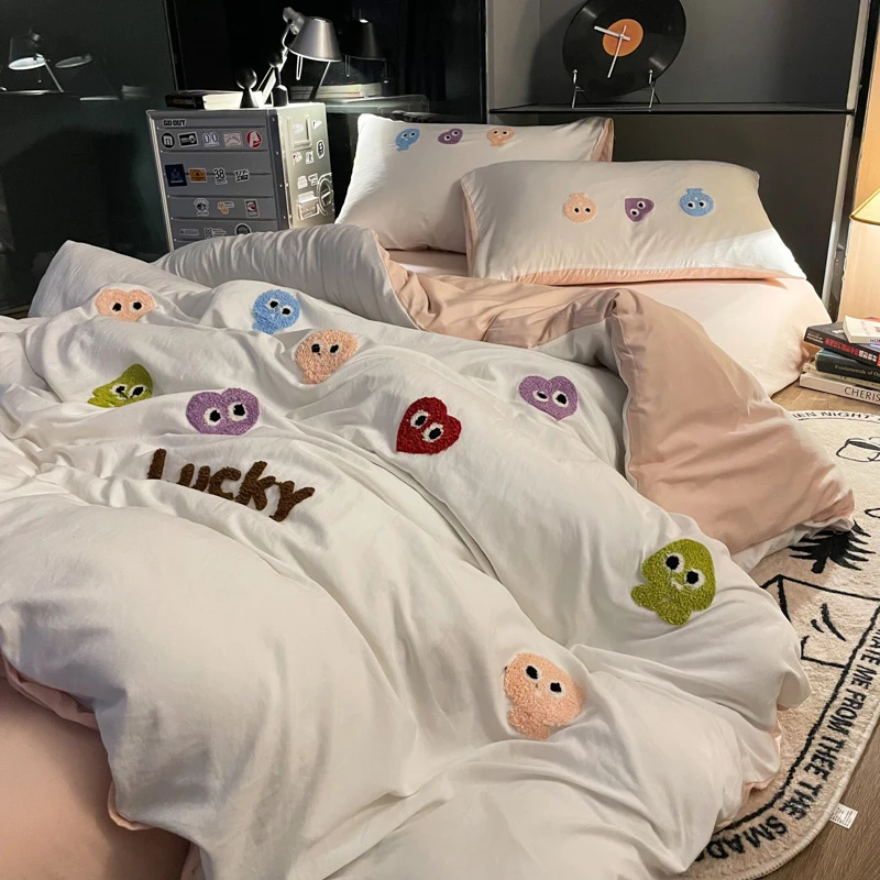 水星新家纺水洗全棉被套床单四件套卡通毛巾绣被罩学生宿舍三件套