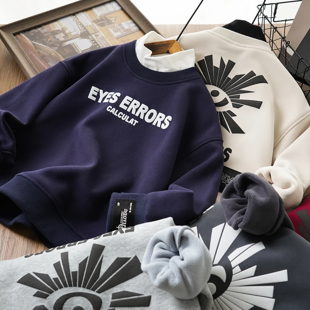 儿童秋冬时尚发泡字母假两件加绒卫衣中大童男童上衣80857