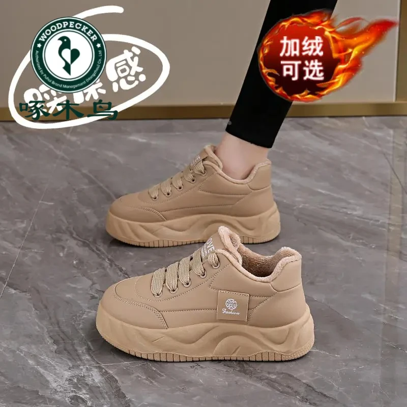啄木鸟棉鞋女厚底面包鞋冬季2025老北京爆款百搭显脚小加绒潮鞋