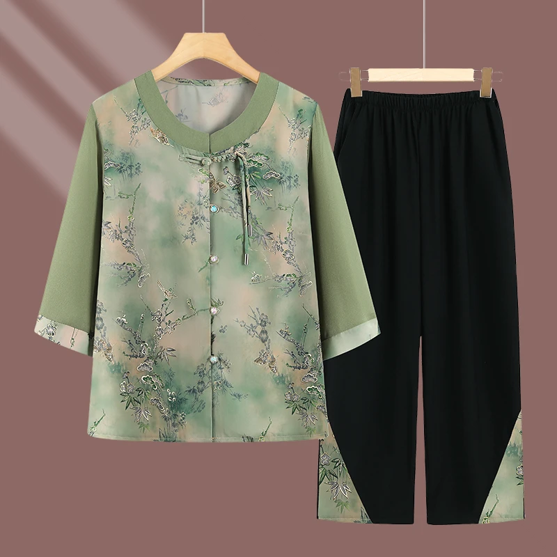 奶奶夏装唐装衬衫中老年人套装女洋气妈妈新中式国风老人太太衣服