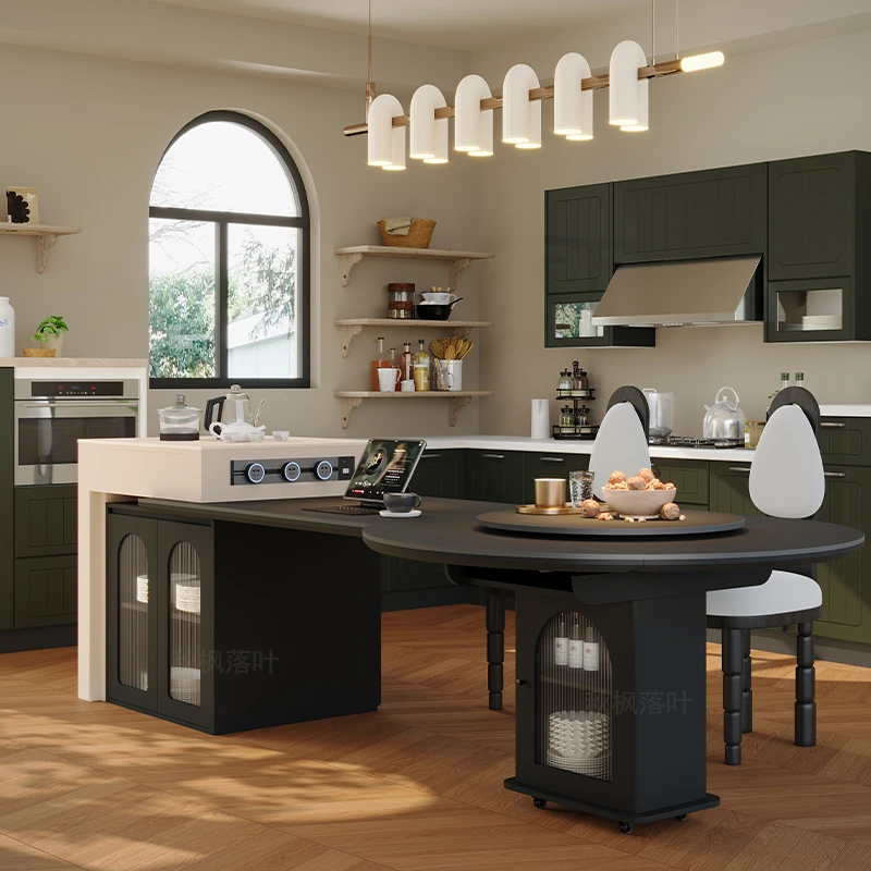 风可伸缩岛台餐桌一体可变圆桌家用客餐厅高端储物岛台一体中岛台