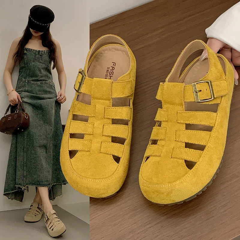 730编织包头镂空低帮罗马凉鞋厚底百搭ins平底休闲罗马鞋