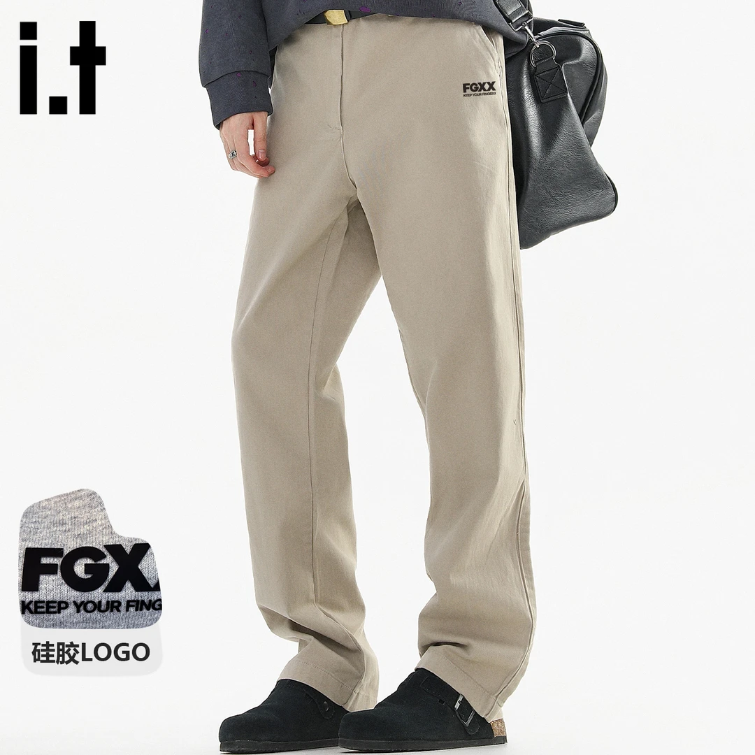 it FINGERCROXX潮牌直筒裤男春秋季美式硅胶字母logo休闲宽松长裤