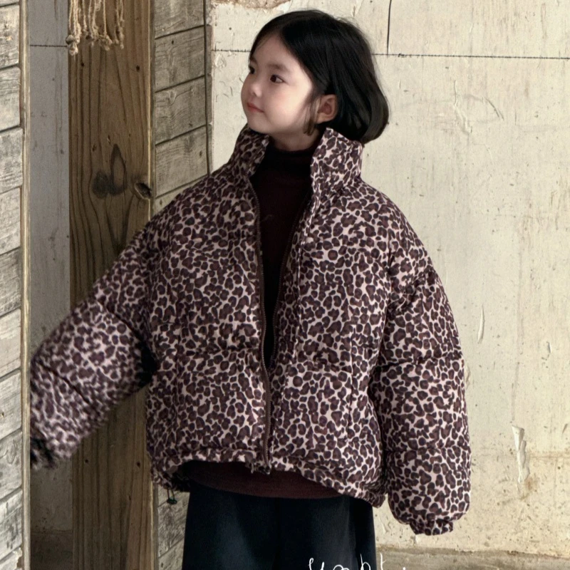 【歪歪妞童装】24424中大童复古中性豹纹棉服外套儿童